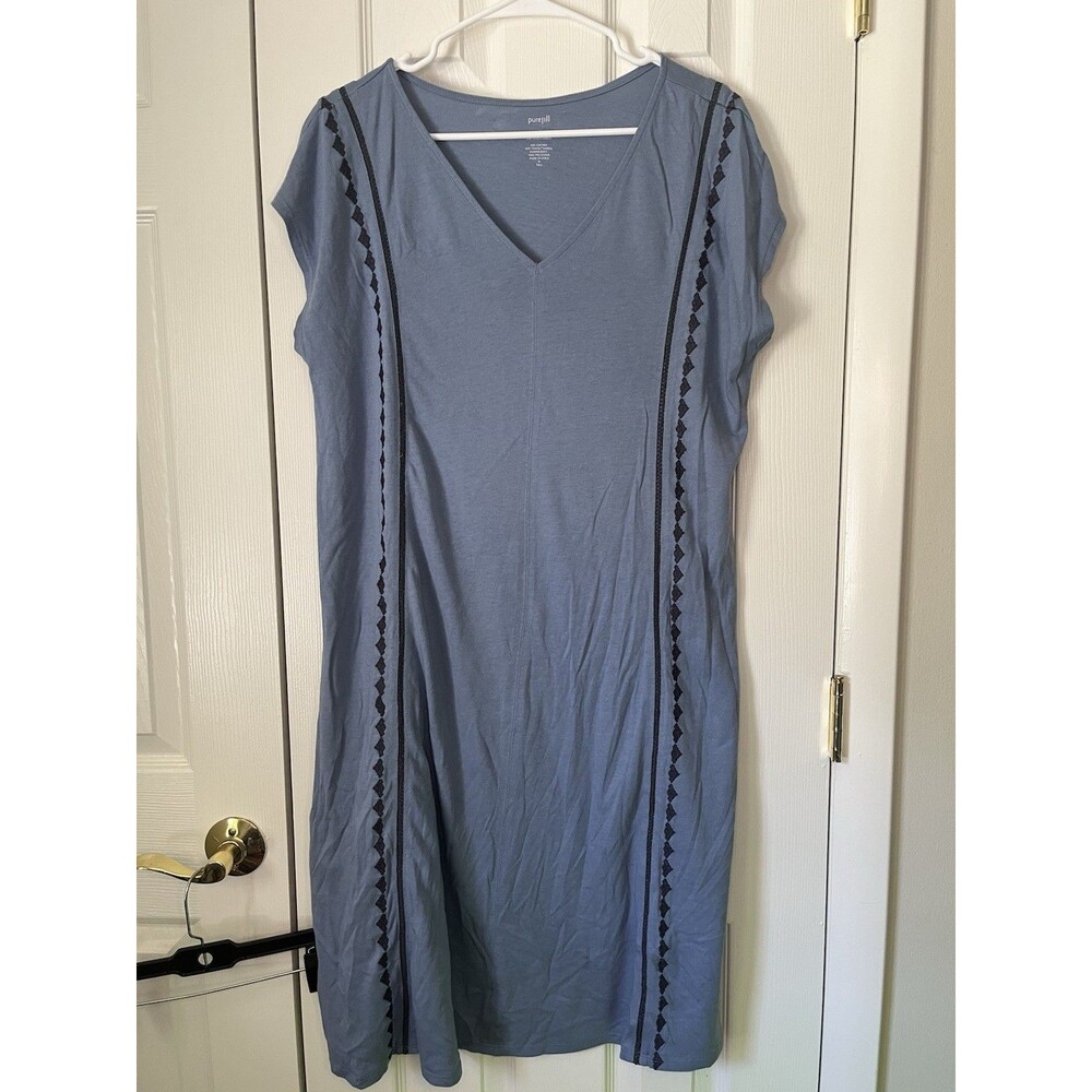 J. Jill Slate Blue Midi Dress with Black Trim